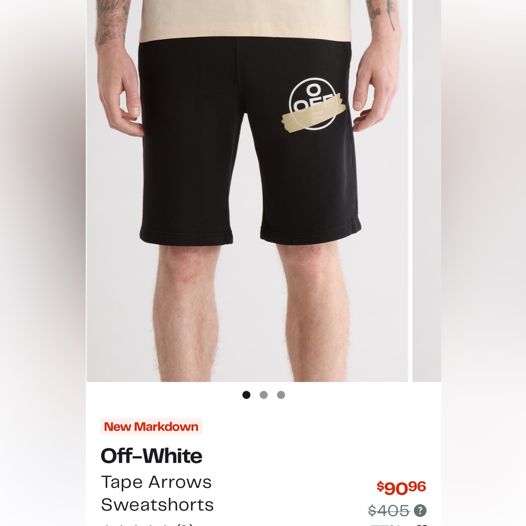 Off White Tape Arrows Sweat-Shorts Sz Xl W Measurements + 3 Pockets